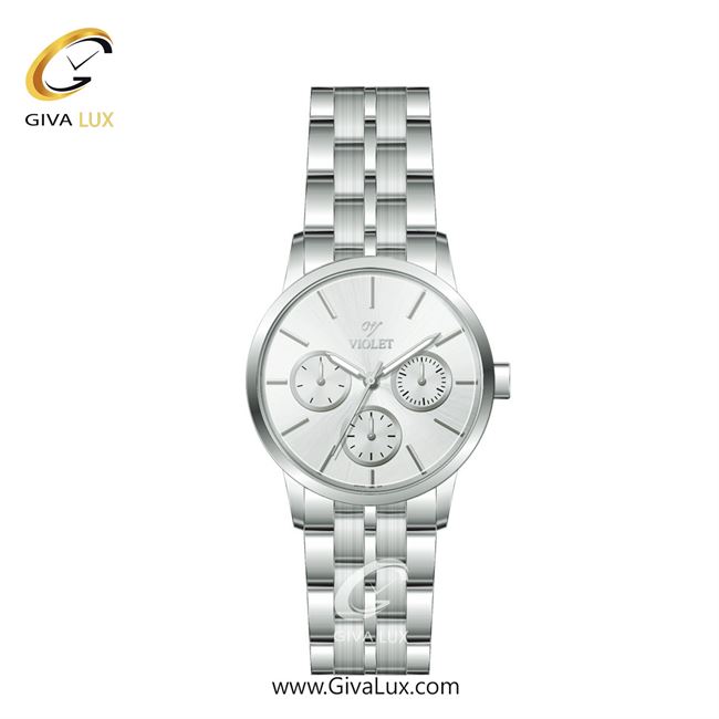 ساعت مچی اورجینال زنانه ویولت VIOLET سه موتوره فول تایم نقره ای | نقره ای| نقره ای| کد رفرنس 0595